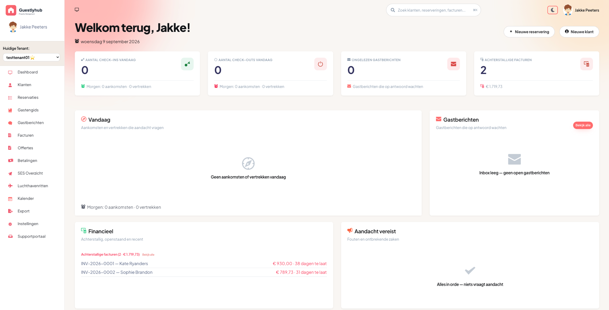 Guestlyhub dashboard showing the reservation calendar and bookings